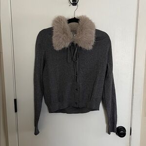 H&M Charcoal Cardigan with Faux Fur Collar